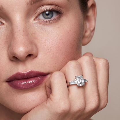 Zelda Tapered Baguette Emerald Diamond Engagement Ring in Silver - model.jpg