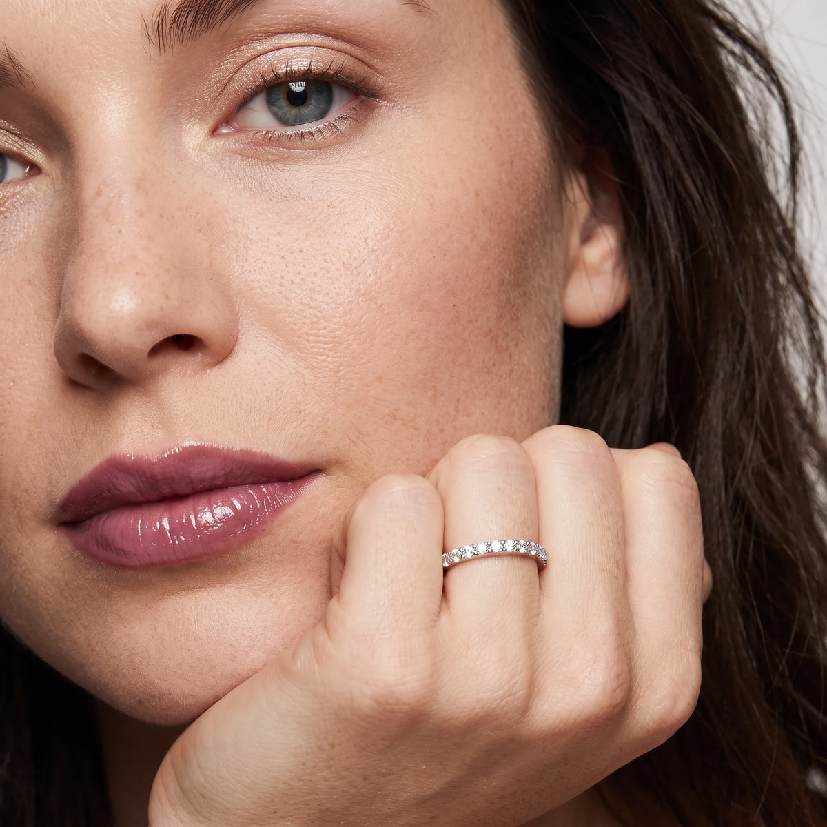 Poppy Micropavé Round Diamond Half Eternity Band in Silver - model.jpg