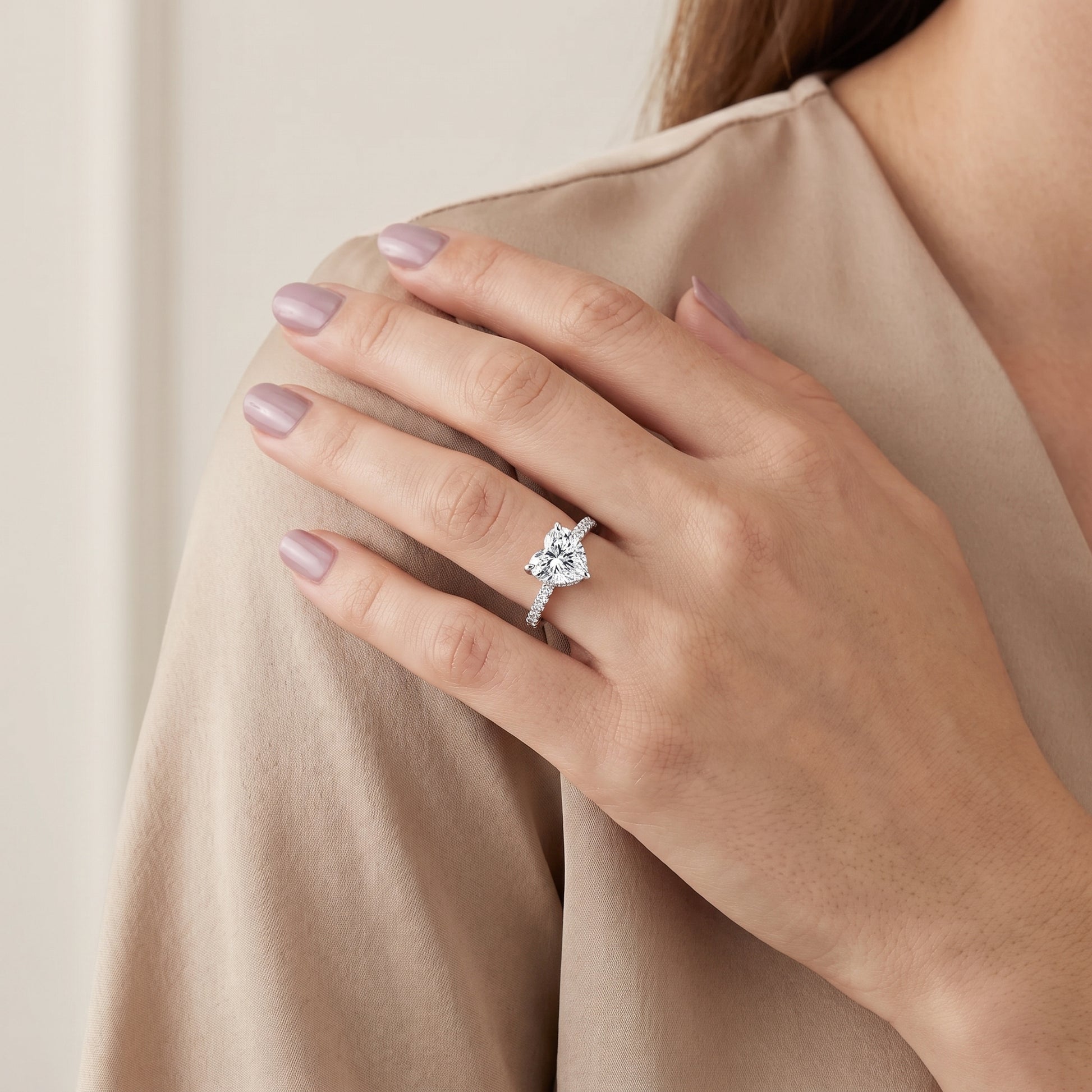 Maya Hidden Halo Pavé Heart Diamond Engagement Ring in Silver - model.jpg