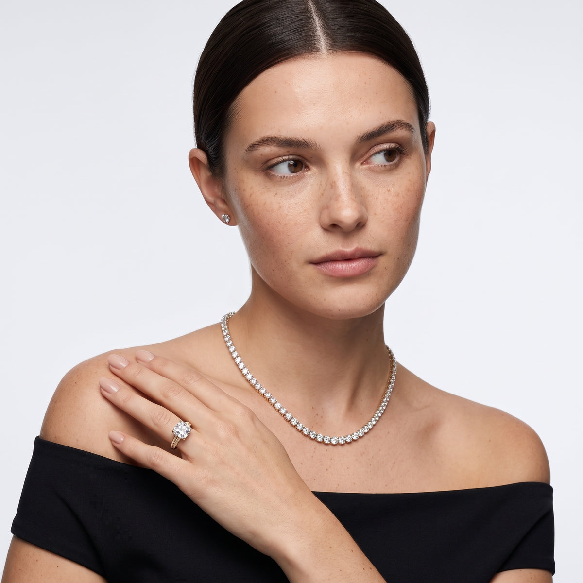 Lorna Knife Edge Pavé Cushion Diamond Engagement Ring in White Gold - model.jpg
