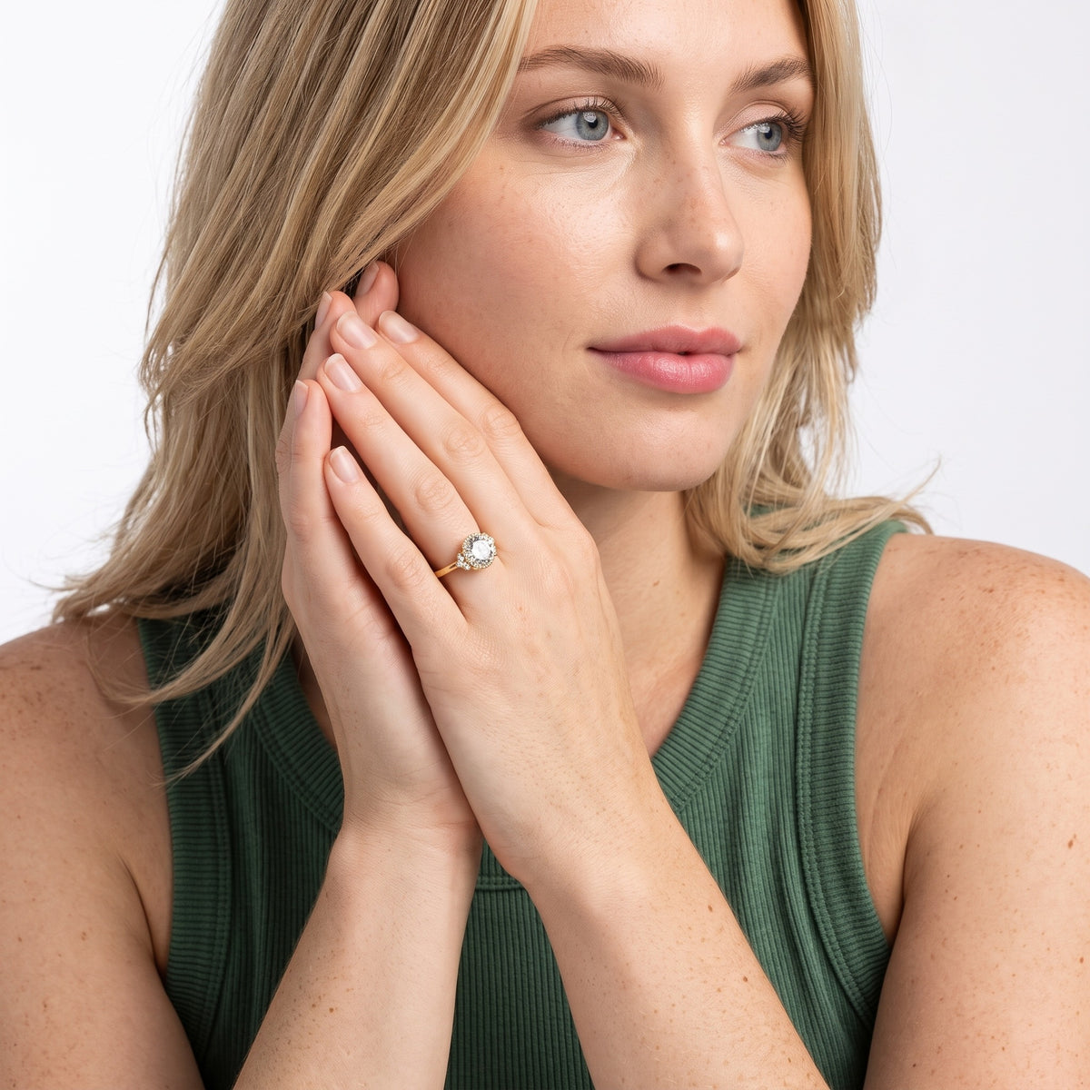 Paola Milgrain Pavé Round Diamond Engagement Ring in Yellow Gold - model.jpg