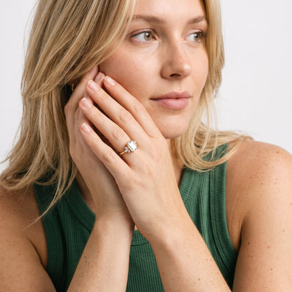 Cary Vine Cluster Emerald Diamond Engagement Ring in Silver - model.jpg