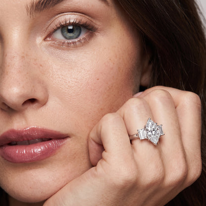 Zoe Three-Stone Marquise Diamond Ring in Platinum - model.jpg