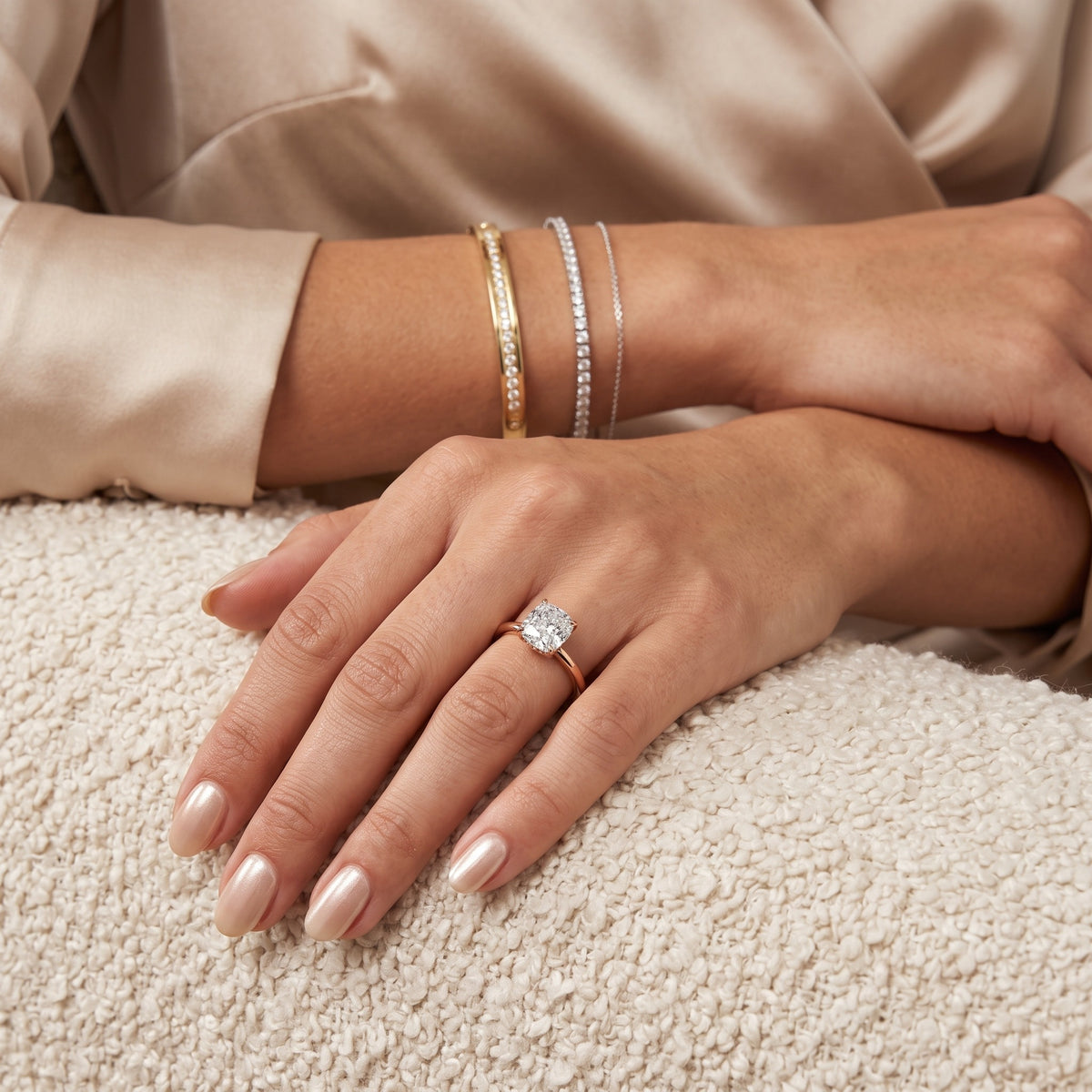 Charlotte Charm Cushion Diamond Solitaire Ring in Rose Gold - model.jpg