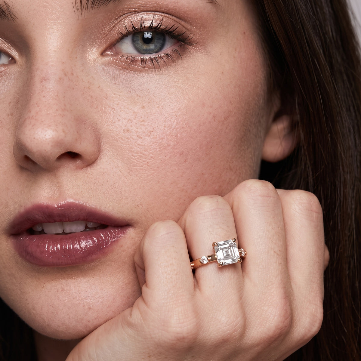 Elena Radiance Solitaire Asscher Diamond Engagement Ring in Rose Gold - model.jpg