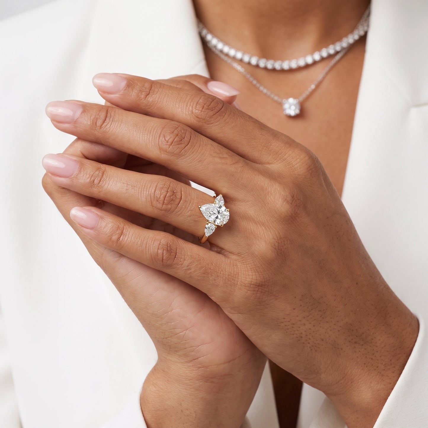 Phoebe Three-Stone Pear Diamond Ring in Yellow Gold - model.jpg