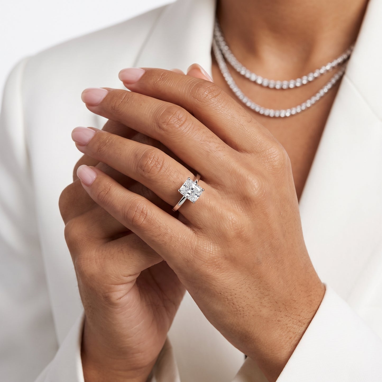 Delia Solitaire Radiant Diamond Engagement Ring in Silver - model.jpg