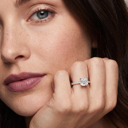 Aisha Pavé Solitaire Asscher Diamond Engagement Ring in Silver - model.jpg
