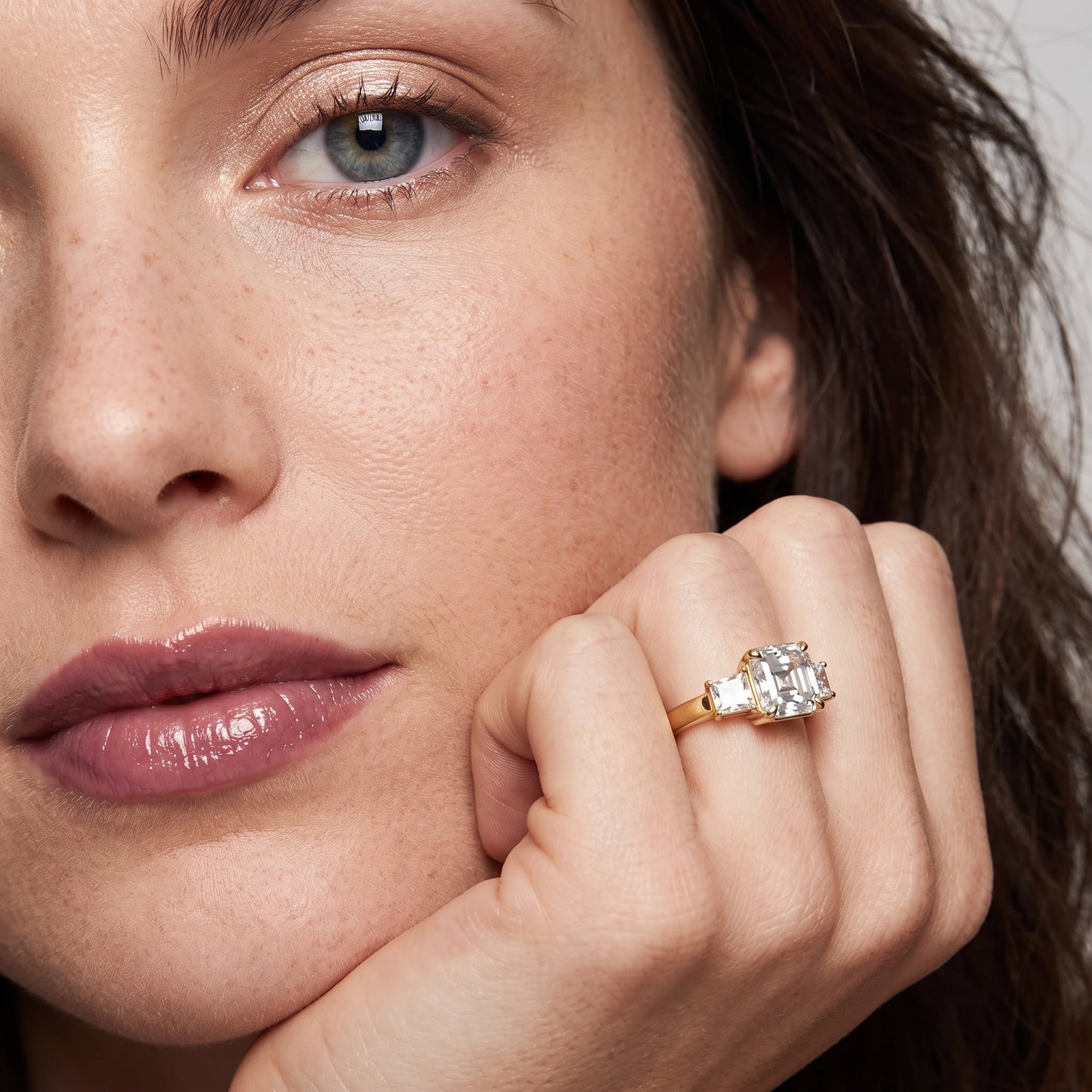 Selena Three-Stone Basket Asscher Diamond Ring in Yellow Gold - model.jpg