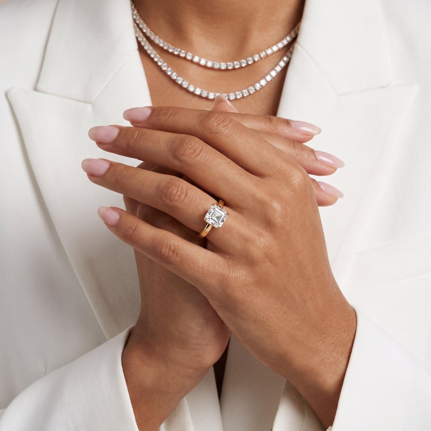 Lara Hidden Halo Asscher Diamond Engagement Ring in Yellow Gold - model.jpg