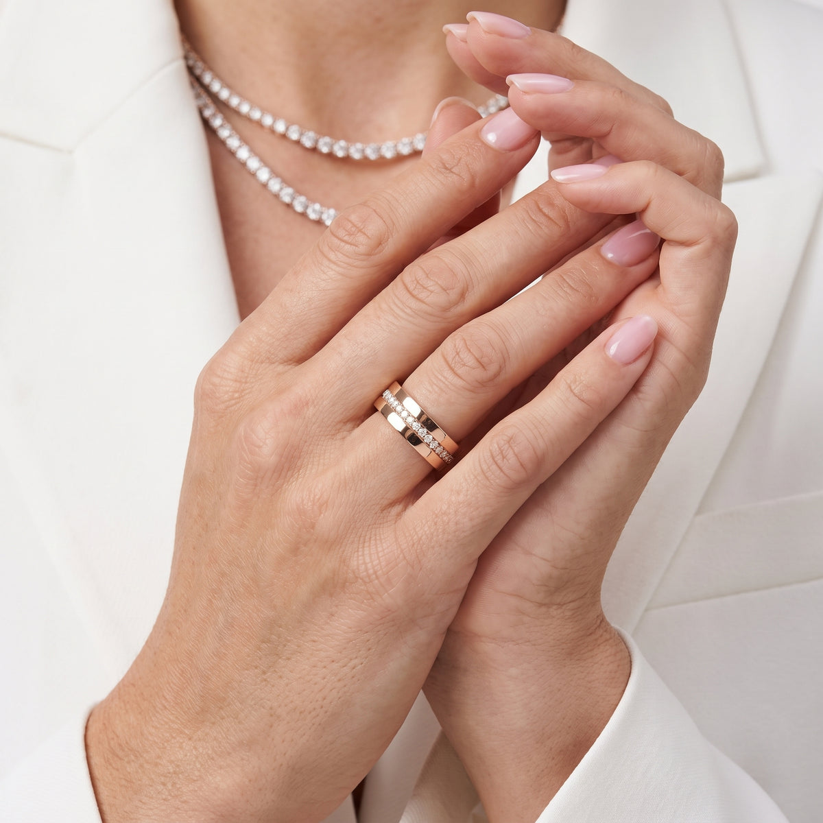 Lillian Micropavé Round Diamond Eternity Band in Rose Gold - model.jpg