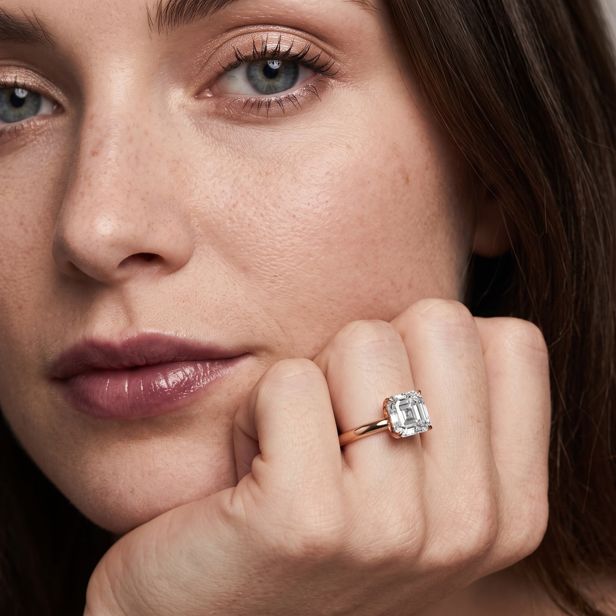 Serena Blossom Solitaire Asscher Diamond Ring in Rose Gold - model.jpg