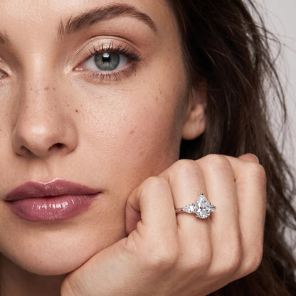 Mirabel Three-Stone Pear Diamond Engagement Ring in Silver - model.jpg