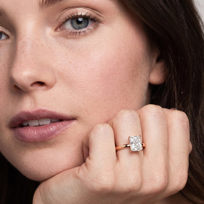 Liana Solitaire Claw Prong Radiant Diamond Engagement Ring in Rose Gold - model.jpg