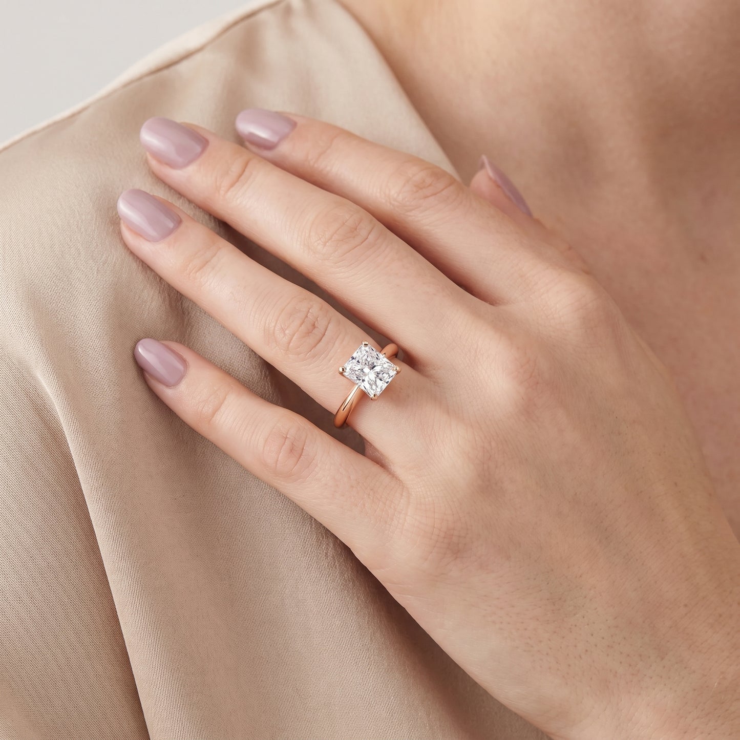 Amira Six-Prong Solitaire Radiant Diamond Engagement Ring in Rose Gold - model.jpg