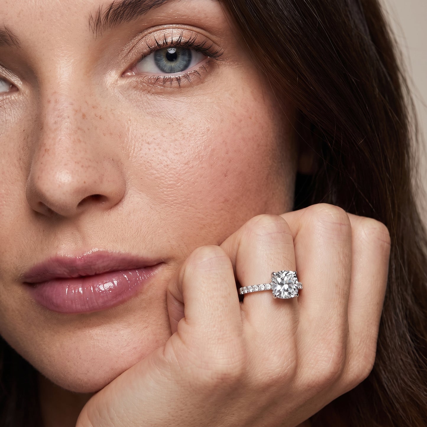 Gia Hidden Halo Pavé Cushion Diamond Ring in White Gold - model.jpg