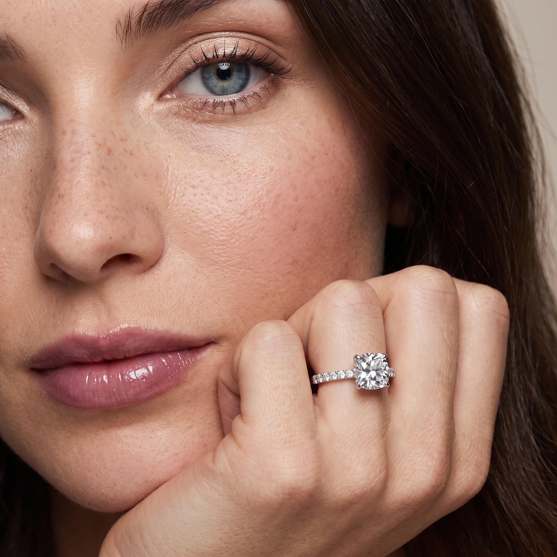 Gia Hidden Halo Pavé Cushion Diamond Ring in White Gold - model.jpg