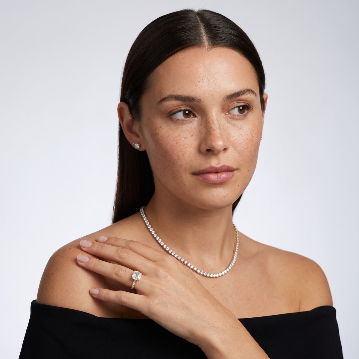 Saskia French Pavé Asscher Diamond Engagement Ring in Platinum - model.jpg