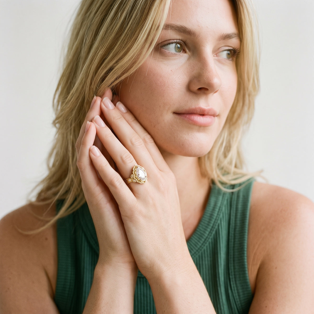 Shasta Vintage Scalloped Pear Diamond Engagement Ring in Rose Gold - model.jpg
