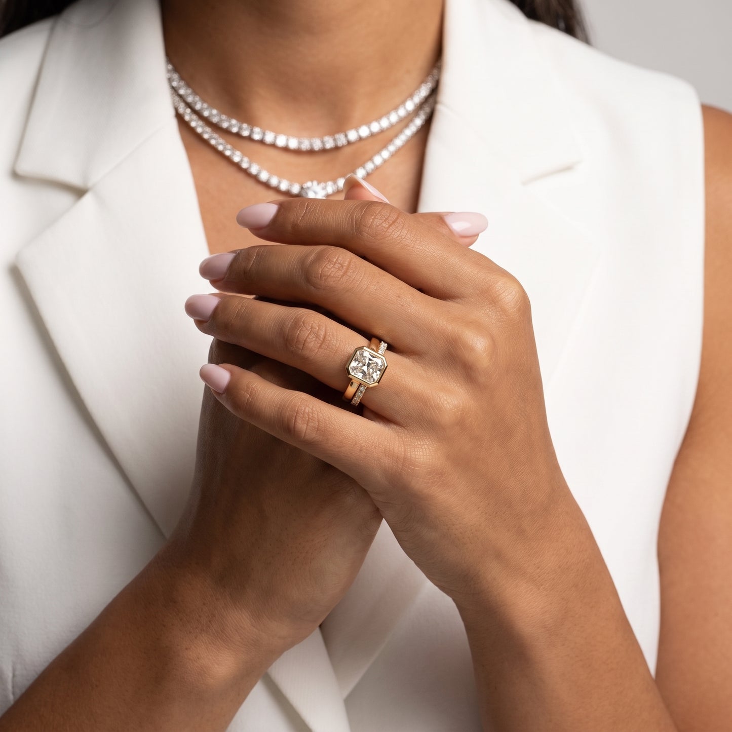 Ayla Bezel Bypass Radiant Diamond Ring in Yellow Gold - model.jpg
