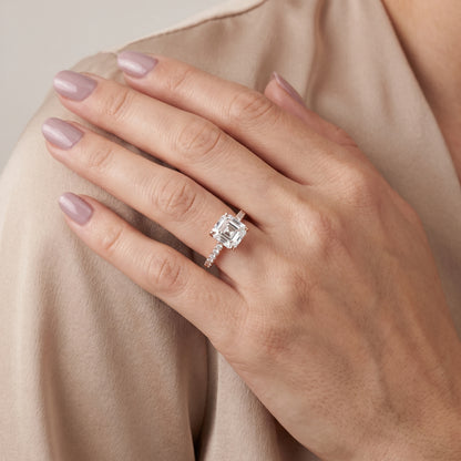Ione Solitaire Pavé Asscher Diamond Engagement Ring in Rose Gold - model.jpg