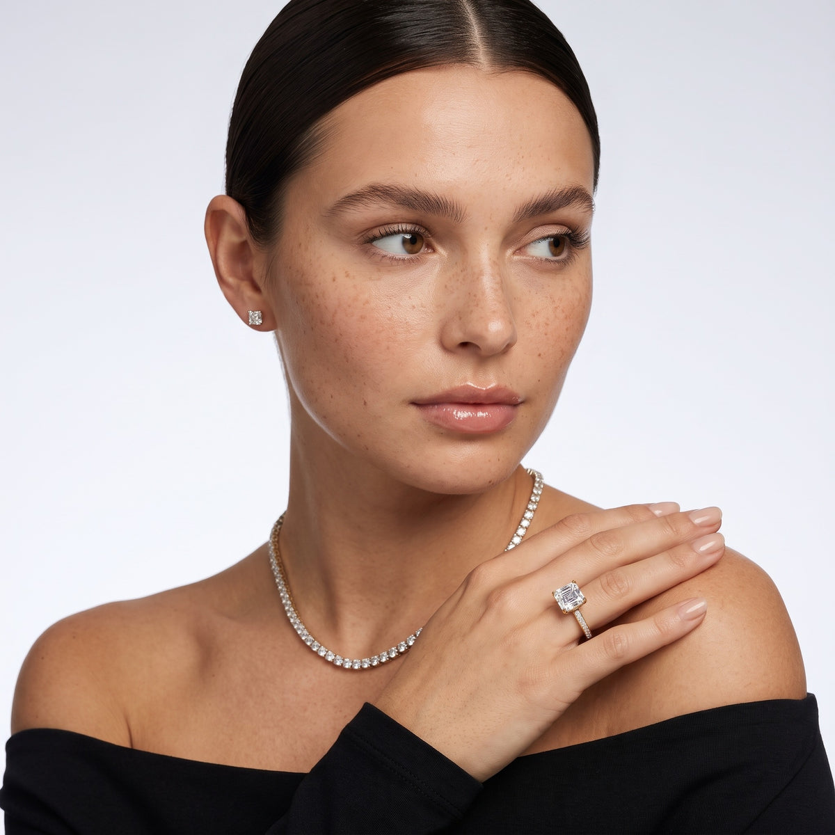Freja Channel Set Asscher Diamond Engagement Ring in Platinum - model.jpg