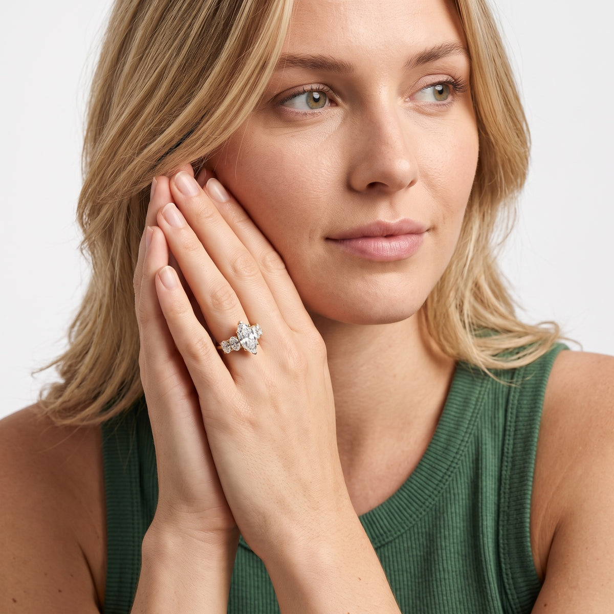 Judith Statement Five-Stone Marquise Diamond Engagement Ring in Yellow Gold - model.jpg
