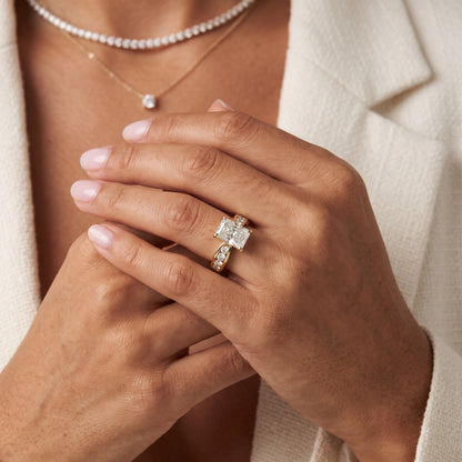 Rosalie Channel Set Sidestone Radiant Diamond Engagement Ring in Yellow Gold - model.jpg
