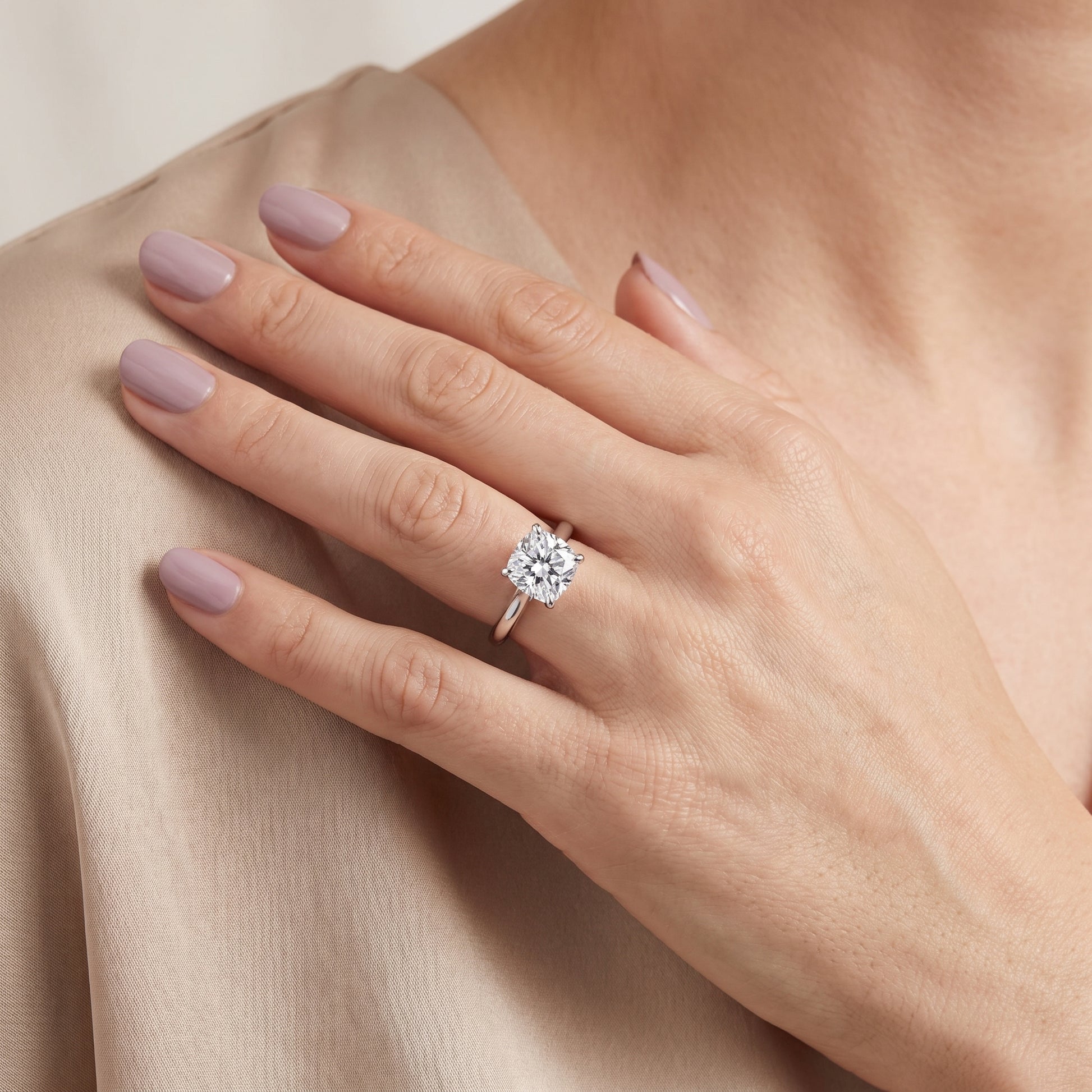 Kalia Knife Edge Solitaire Cushion Diamond Engagement Ring in White Gold - model.jpg