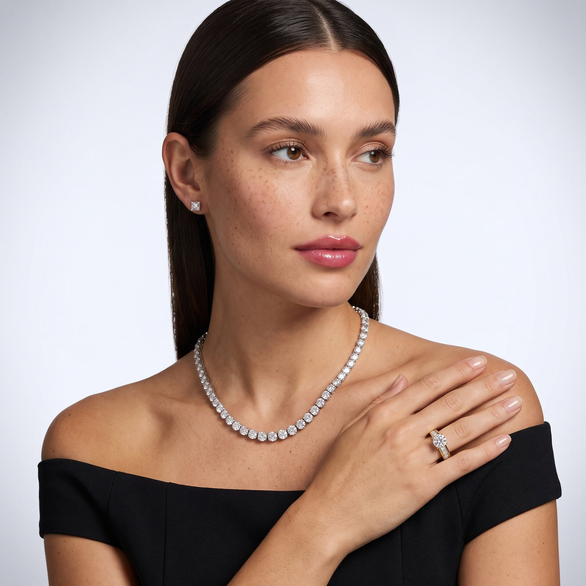Malibu Wide Band Baguette Round Diamond Engagement Ring in White Gold - model.jpg