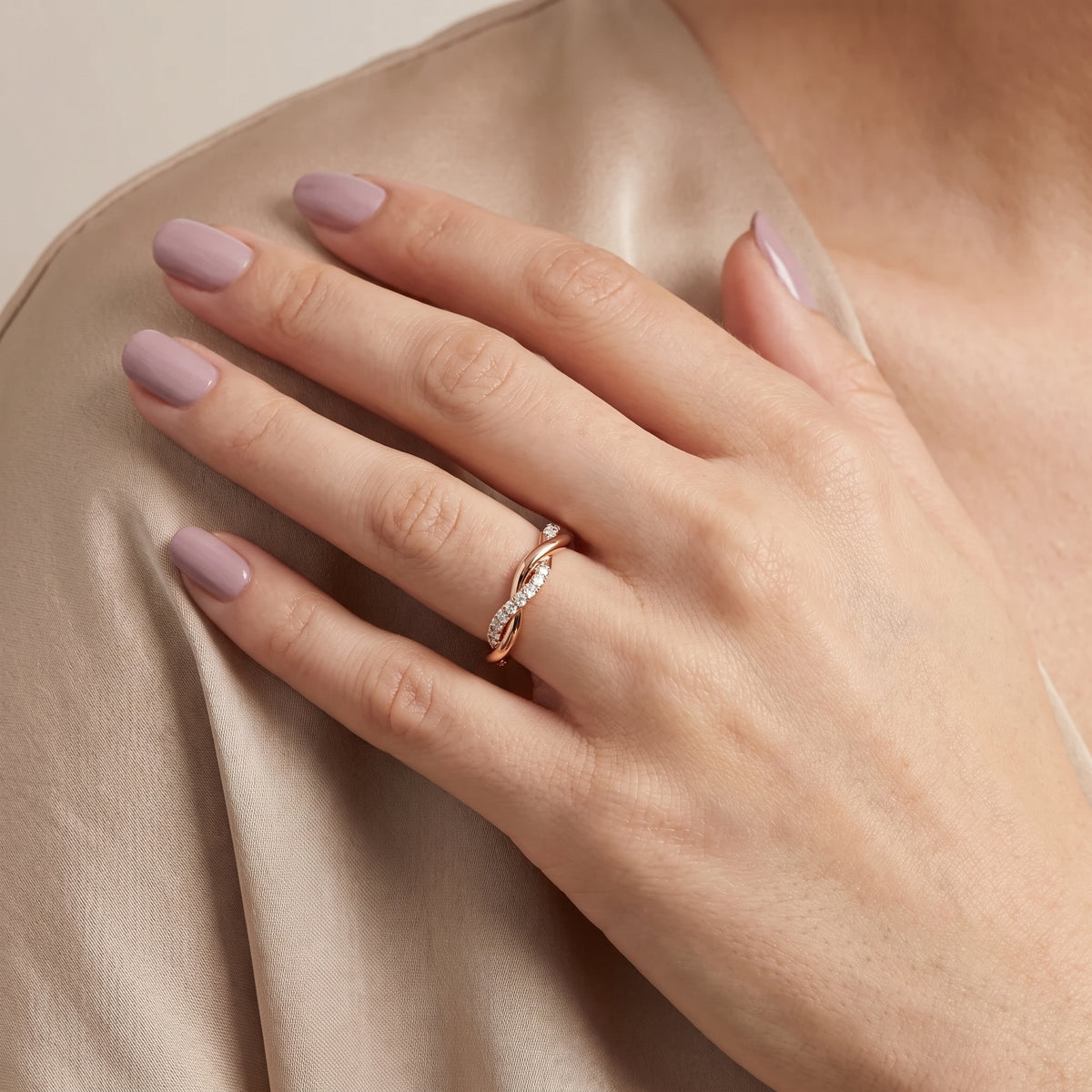 Emery Petite Twist Round Diamond Eternity Band in Rose Gold - model.jpg