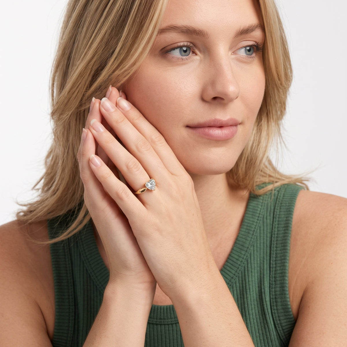 Lauretta Leaf Solitaire Heart Diamond Engagement Ring in White Gold - model.jpg