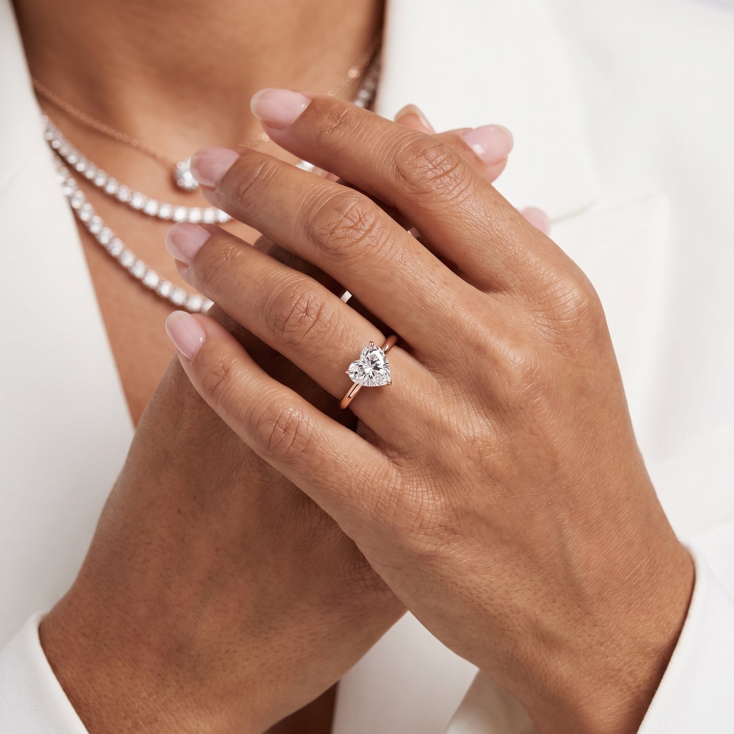 Sadie Cathedral Solitaire Heart Diamond Ring in Rose Gold - model.jpg