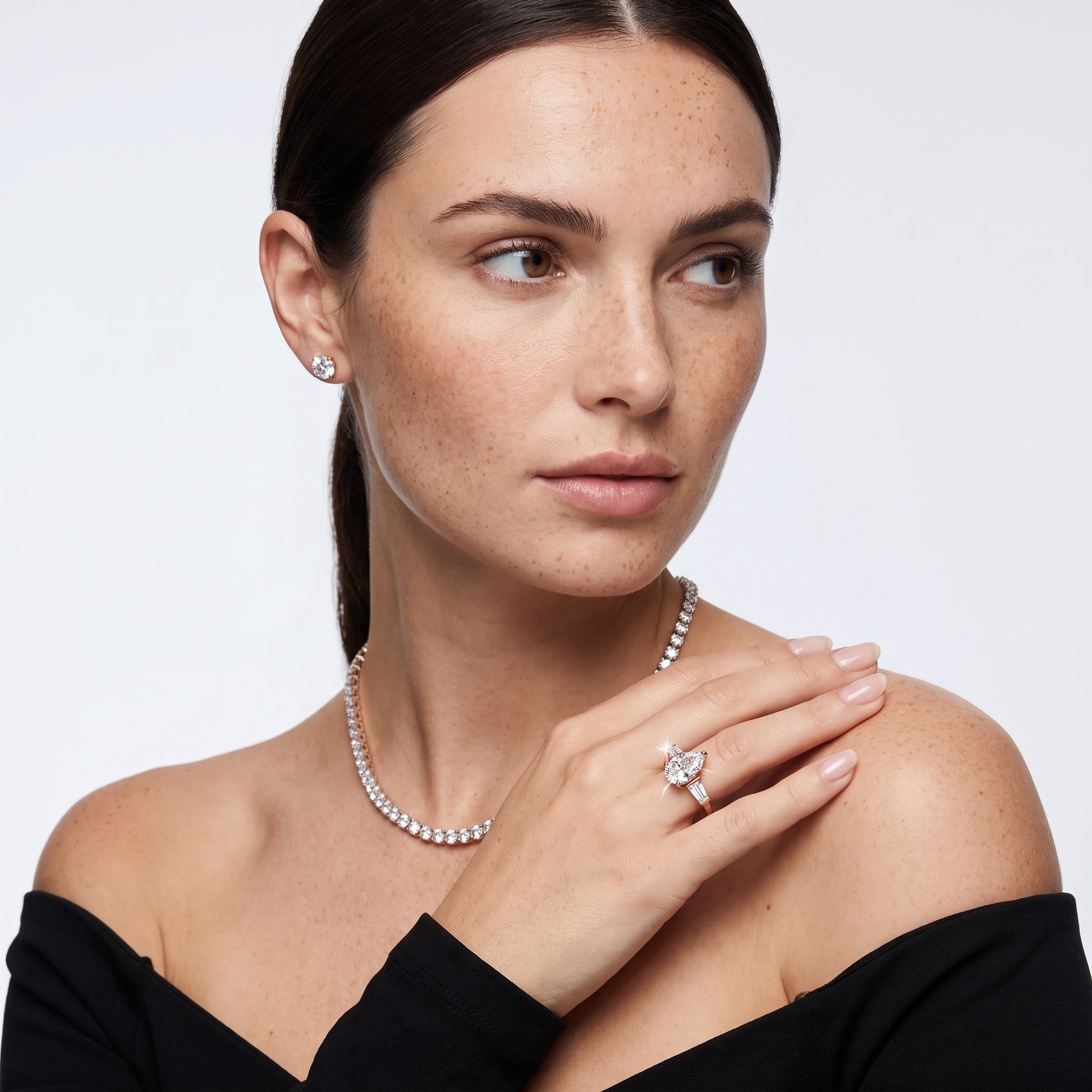 Layla Tapered Baguette Pear Diamond Ring in Rose Gold - model.jpg