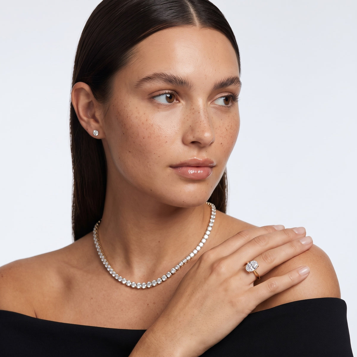 June Solitaire Knife Edge Oval Diamond Engagement Ring in Rose Gold - model.jpg