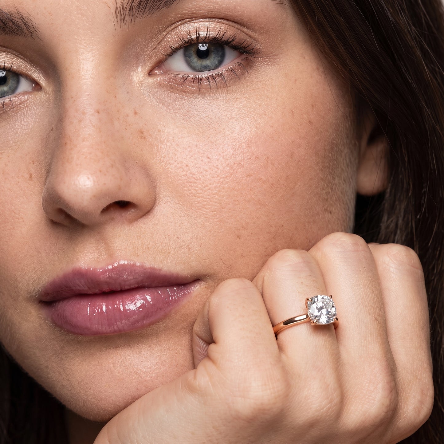 Sadie Cathedral Solitaire Cushion Diamond Ring in Rose Gold - model.jpg