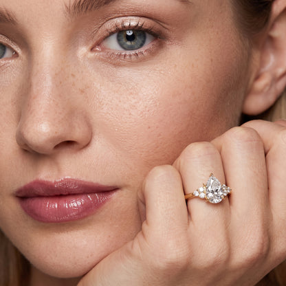 Anya Sidestone Cluster Pear Diamond Ring in Yellow Gold - model.jpg