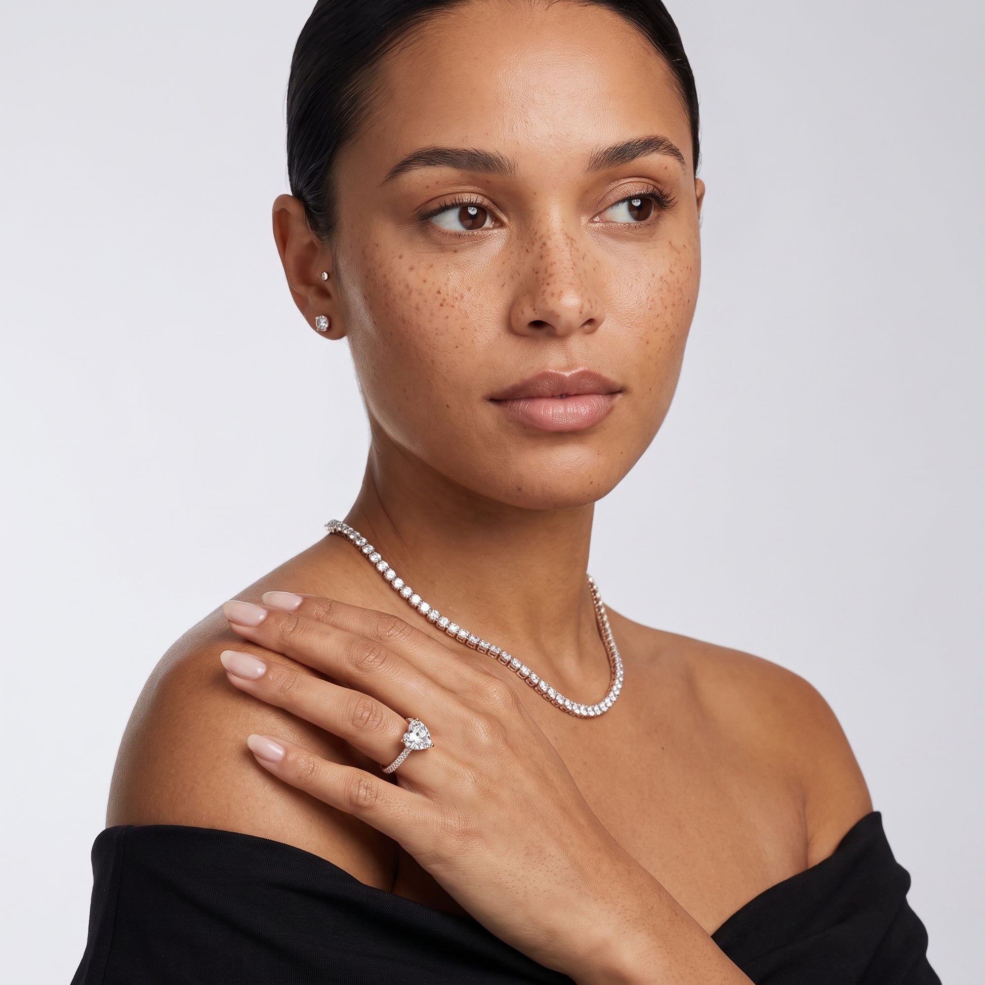 Della Hidden Halo Pavé Heart Diamond Engagement Ring in Rose Gold - model.jpg