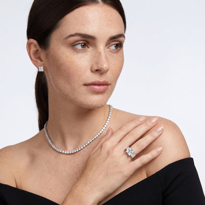 Selena Three-Stone Basket Princess Diamond Ring in Silver - model.jpg