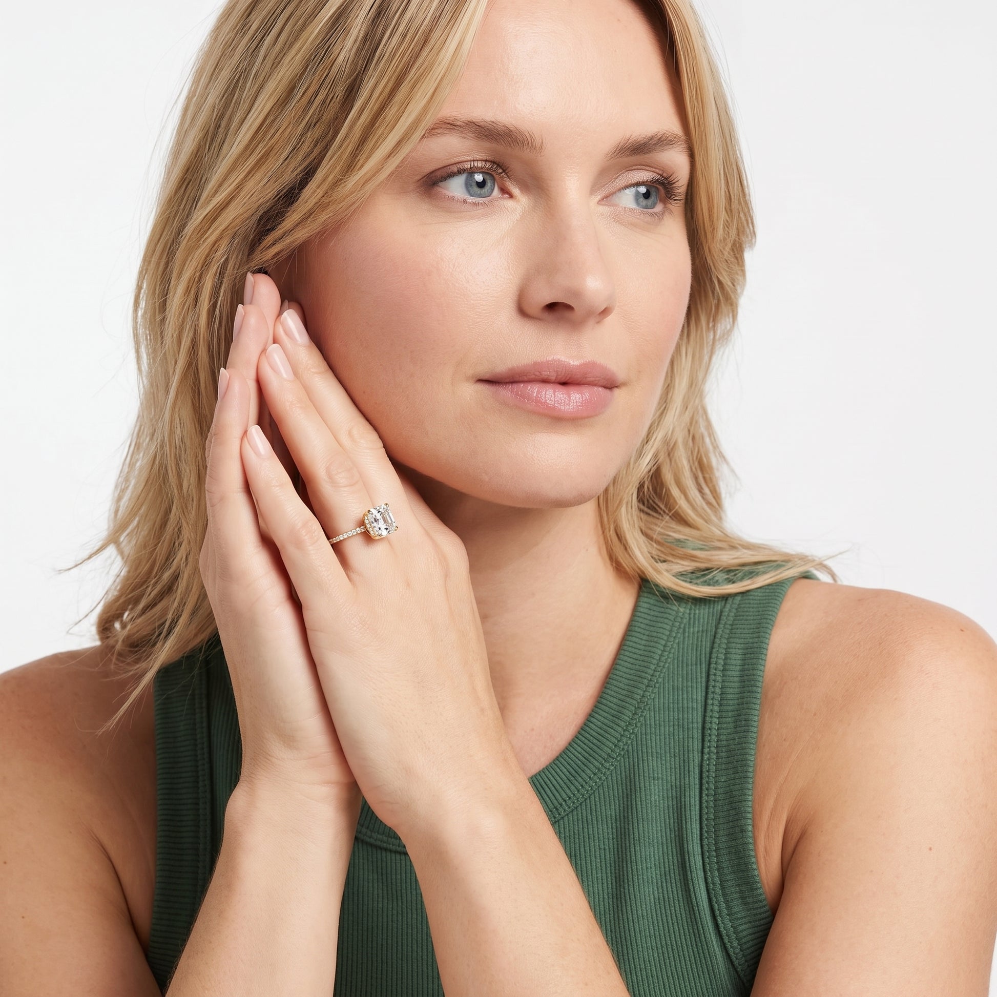 Naia Hidden Halo Asscher Diamond Ring in Yellow Gold - model.jpg