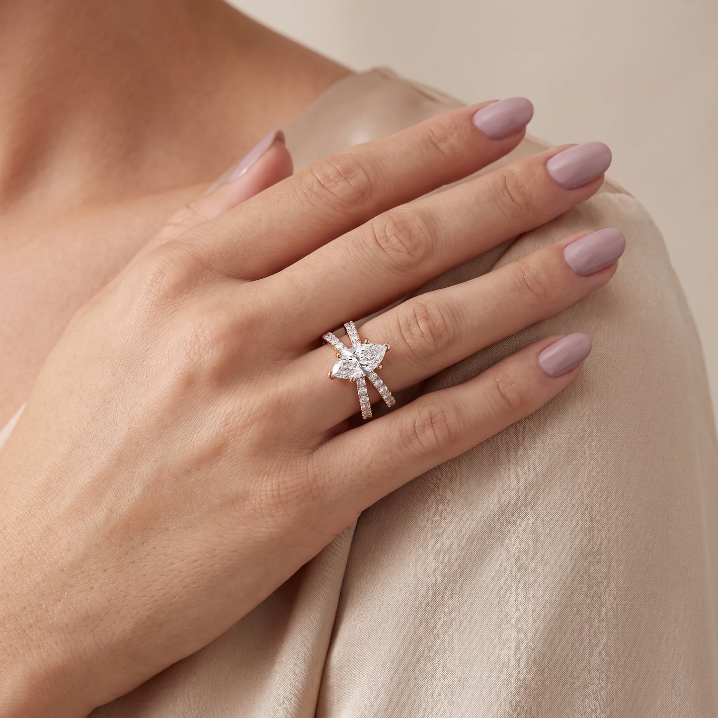 Lior Criss Cross Pavé Marquise Diamond Engagement Ring in Rose Gold - model.jpg