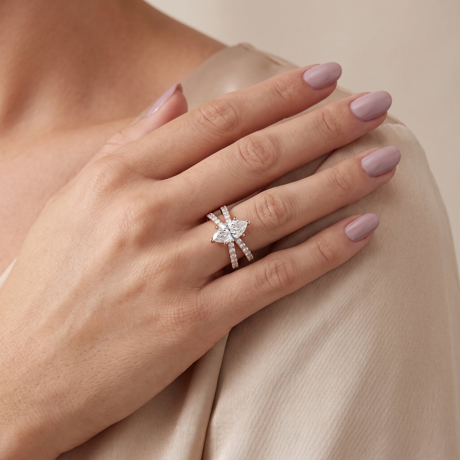 Lior Criss Cross Pavé Marquise Diamond Engagement Ring in Rose Gold - model.jpg
