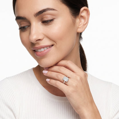Jolie Bezel Solitaire Emerald Diamond Engagement Ring in Platinum - model.jpg