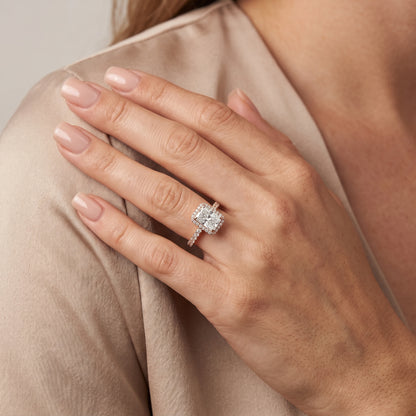Chloe Halo Pavé Radiant Diamond Engagement Ring in Rose Gold - model.jpg