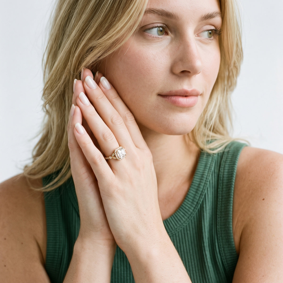Sitka Leaf Halo Asscher Diamond Engagement Ring in Platinum - model.jpg