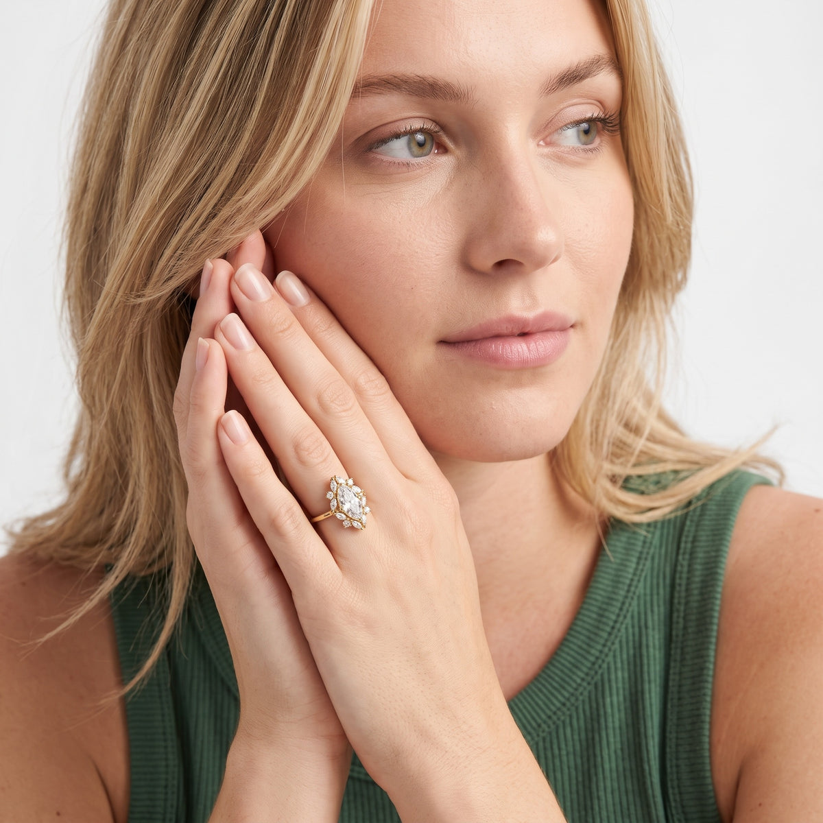 Brynn Starburst Cluster Marquise Diamond Engagement Ring in Silver - model.jpg