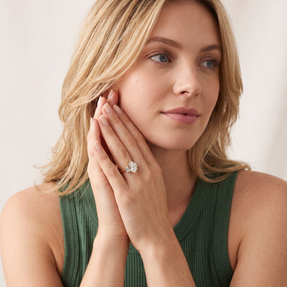 Federica Trapezoid Three-Stone Pear Diamond Engagement Ring in Yellow Gold - model.jpg