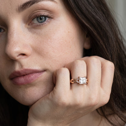 Luna Glow Twisted Princess Diamond Engagement Ring in Rose Gold - model.jpg
