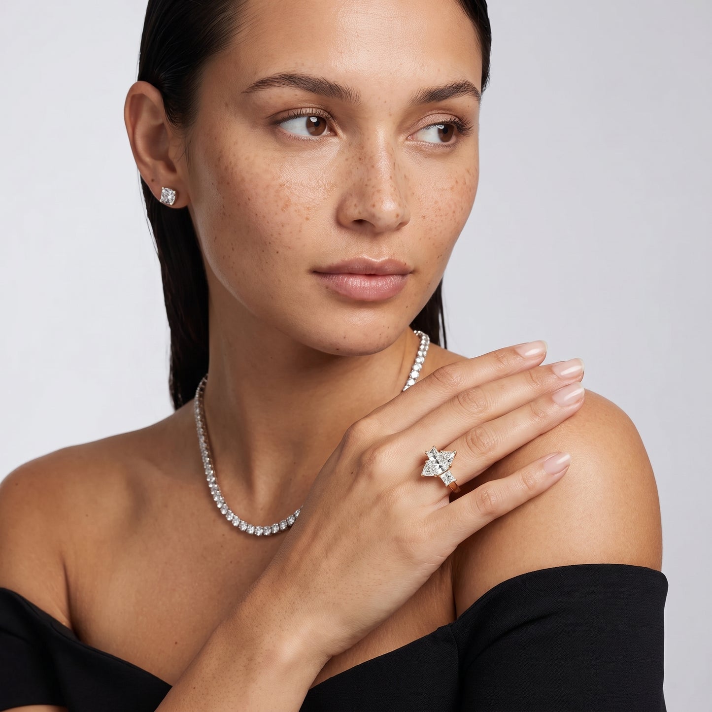 Selena Three-Stone Basket Marquise Diamond Ring in Yellow Gold - model.jpg
