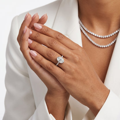 Cora Bezel Pavé Oval Diamond Ring in Silver - model.jpg